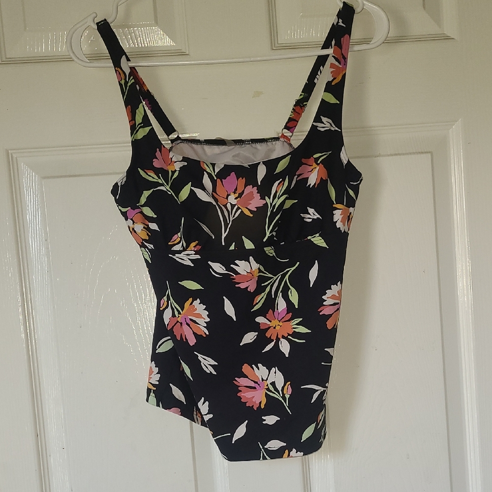Lands' End Black Camisole with Pink and White Floral Design Size 4p
